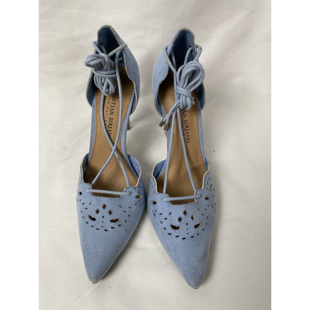 Womens Christian Siriano Lace Up Blue High Heel Suede Shoes Pointed Toe Size 6